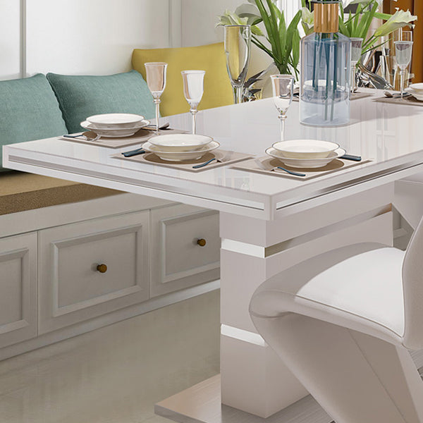 Luxury Artificial Wood Dining Table Rectangle White Table with Metal Pedestal