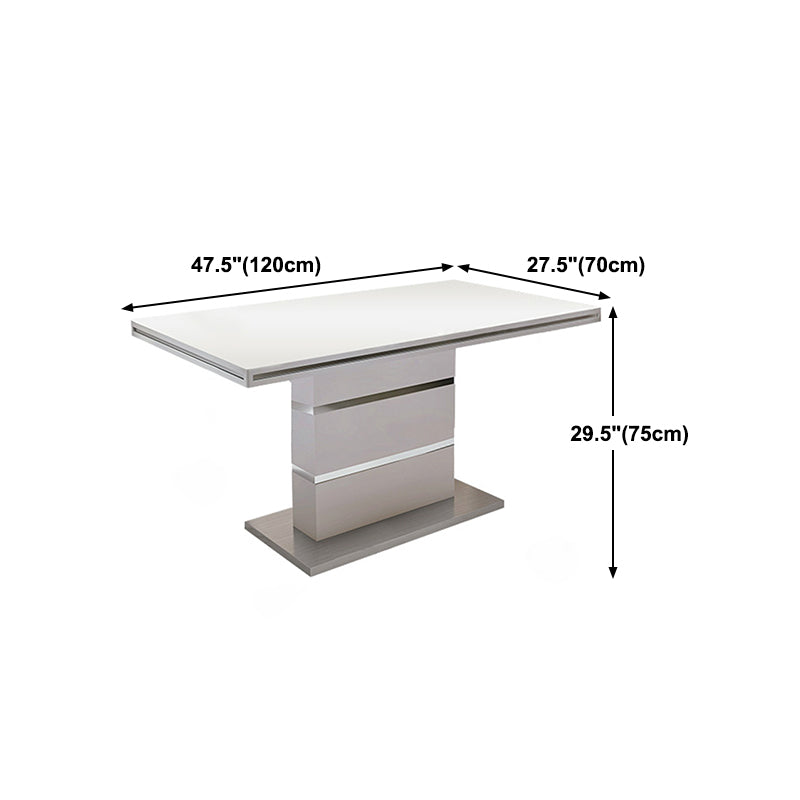 Luxury Artificial Wood Dining Table Rectangle White Table with Metal Pedestal