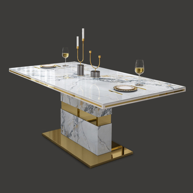 Luxury Sintered Stone Top Table Rectangle Table with Gold Pedestal