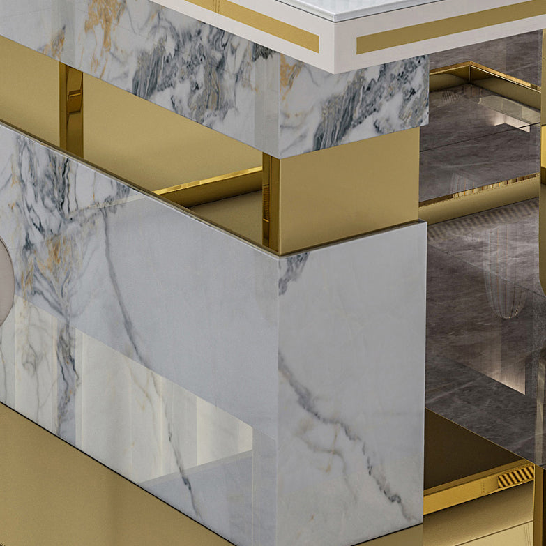 Luxury Sintered Stone Top Table Rectangle Table with Gold Pedestal
