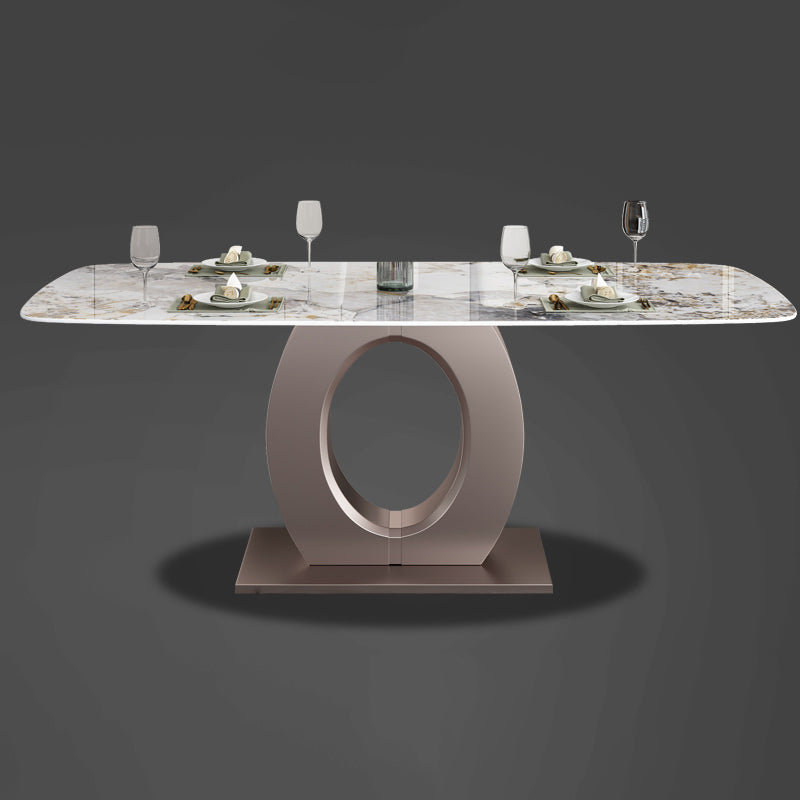 Luxury Sintered Stone Top Table Rectangle Table with Single Pedestal in Rose Gold