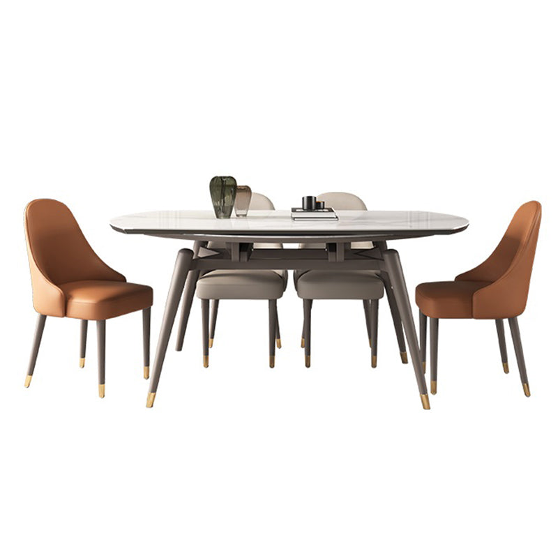 Luxury Sintered Stone Top Table Extendable Round Table with Wooden 4 Legs