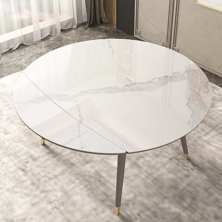 Luxury Sintered Stone Top Table Extendable Round Table with Wooden 4 Legs
