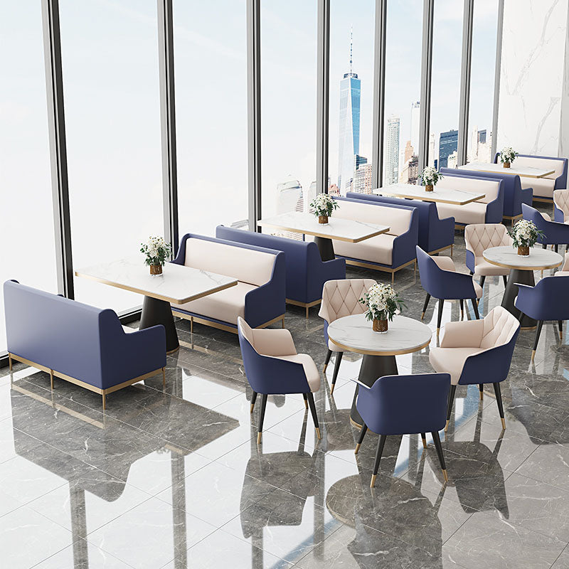 Glam Faux Leather Dining Chair Metal Arm Chairs for Restaurant Use