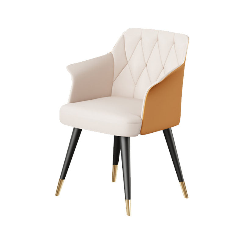 Glam Faux Leather Dining Chair Metal Arm Chairs for Restaurant Use