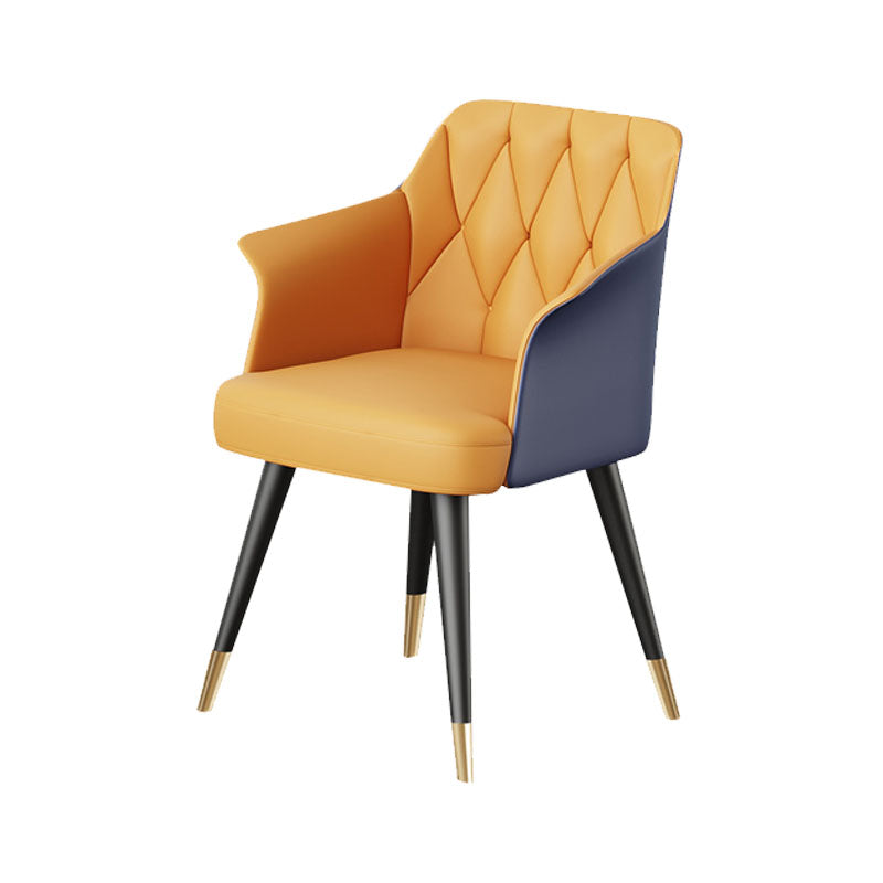 Glam Faux Leather Dining Chair Metal Arm Chairs for Restaurant Use