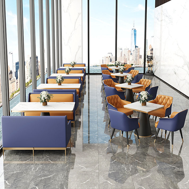 Glam Faux Leather Dining Chair Metal Arm Chairs for Restaurant Use