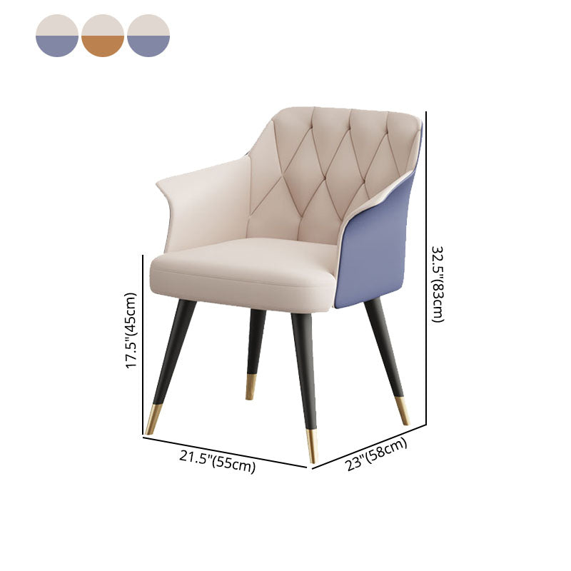 Glam Faux Leather Dining Chair Metal Arm Chairs for Restaurant Use