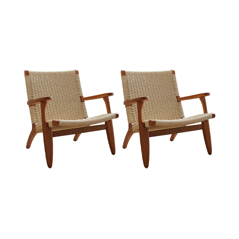 Scandinavian 28.74"Wide Solid Wood Woven Back Arm Chair for Living Room