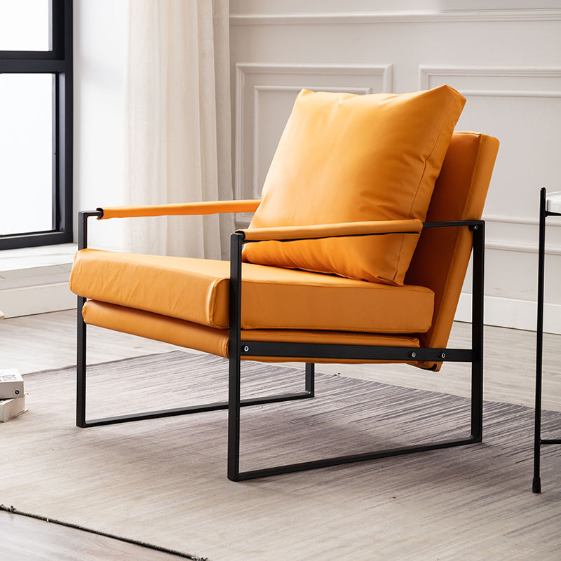 Industrial 27.6"Wide Faux Leather Pillow Back Square Arm Lounge Chair