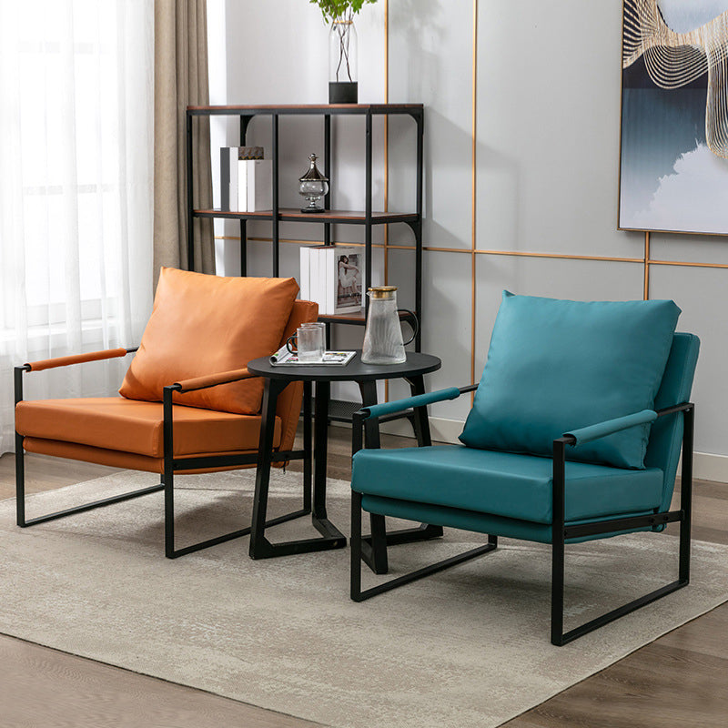 Industrial 27.6"Wide Faux Leather Pillow Back Square Arm Lounge Chair