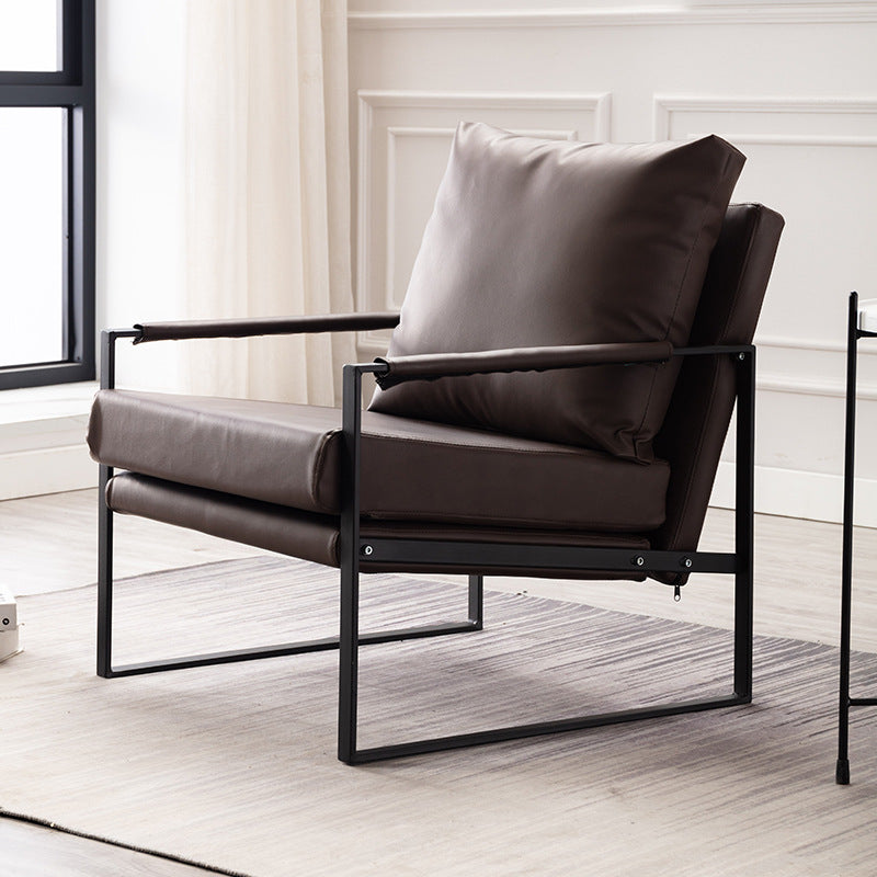 Industrial 27.6"Wide Faux Leather Pillow Back Square Arm Lounge Chair