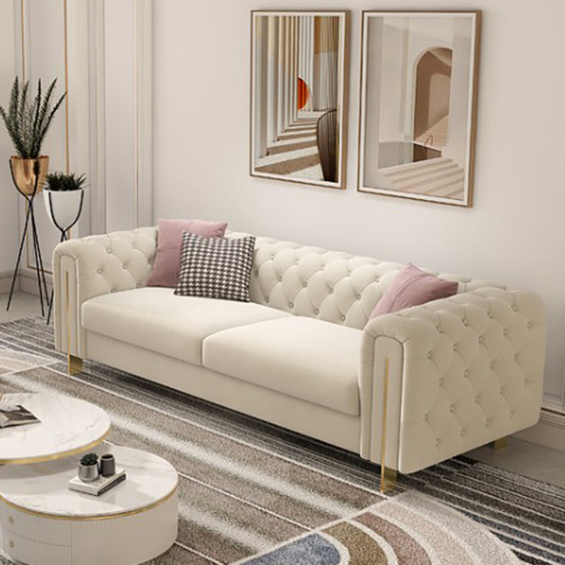 Tuxedo Arm Sofa Contemporary White Sofa with Tufted Split-Back