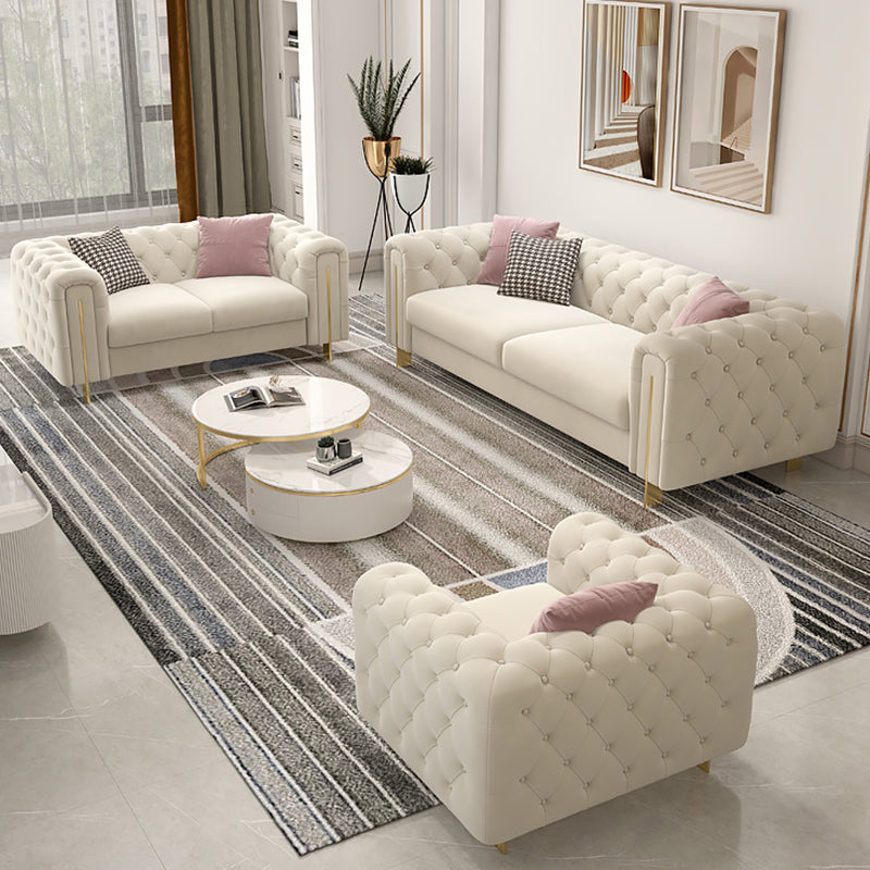 Tuxedo Arm Sofa Contemporary White Sofa with Tufted Split-Back