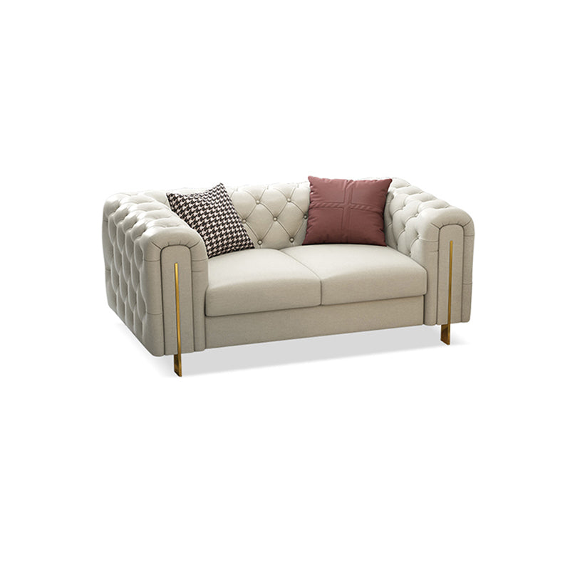 Tuxedo Arm Sofa Contemporary White Sofa with Tufted Split-Back