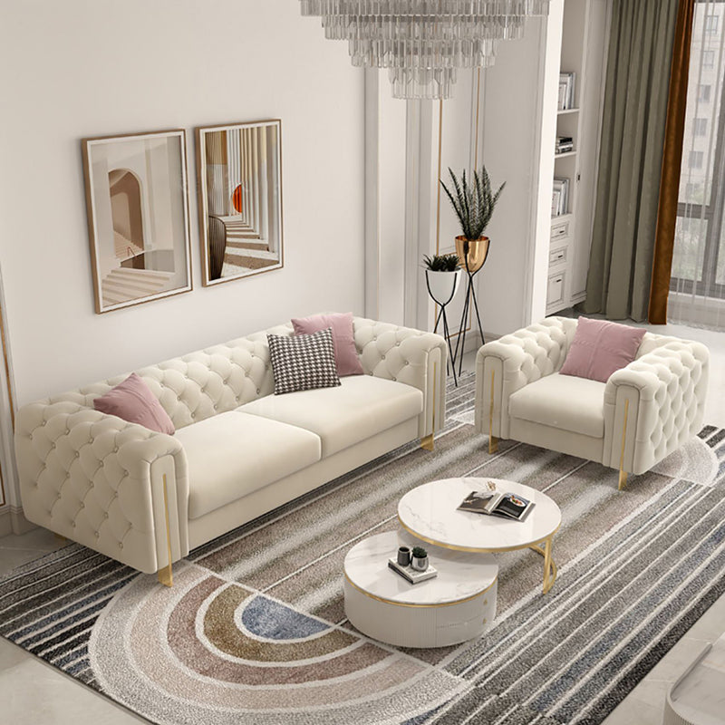 Tuxedo Arm Sofa Contemporary White Sofa with Tufted Split-Back