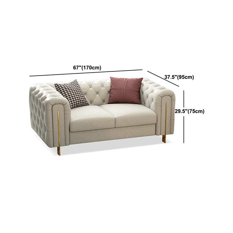 Tuxedo Arm Sofa Contemporary White Sofa with Tufted Split-Back