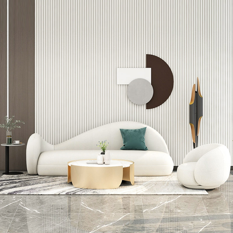Tight Back Sofa Wool Curved Sofa in White for Living Room, Apartment
