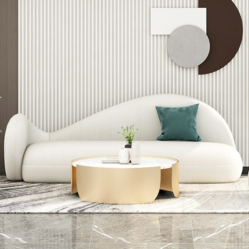 Tight Back Sofa Wool Curved Sofa in White for Living Room, Apartment