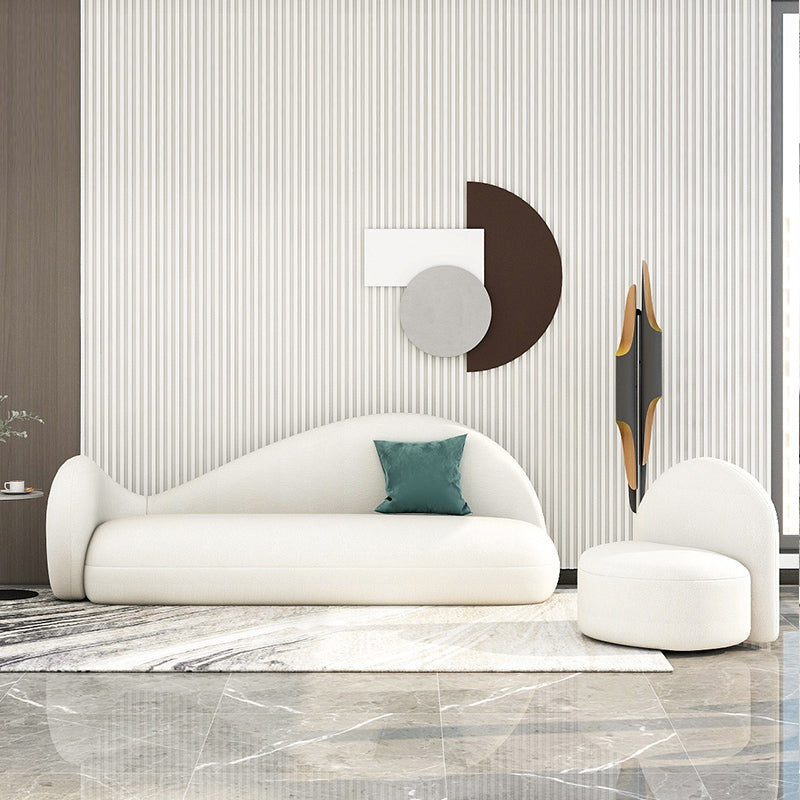 Tight Back Sofa Wool Curved Sofa in White for Living Room, Apartment