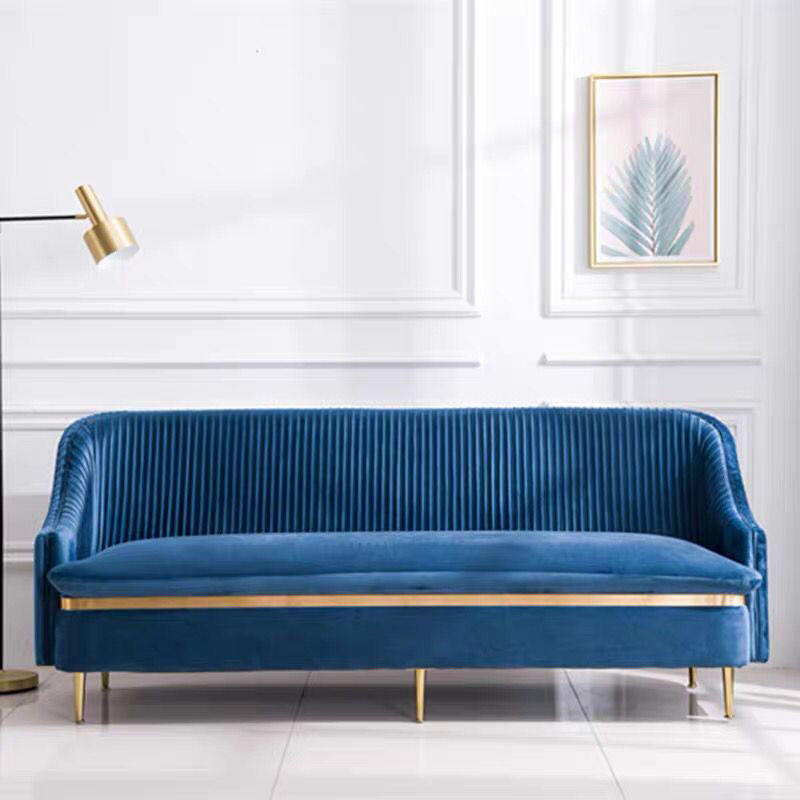 Contemporary Velvet Sofa with Swen Pillow Back and Slopped Arm