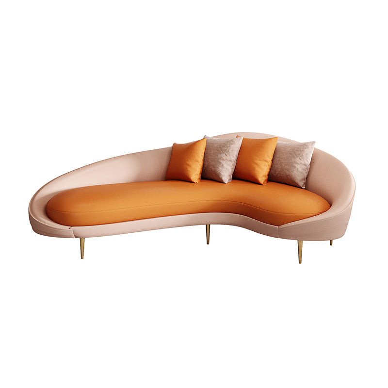 Contemporary Faux Leather Curved Sofa with Slopped Arm for Living Room