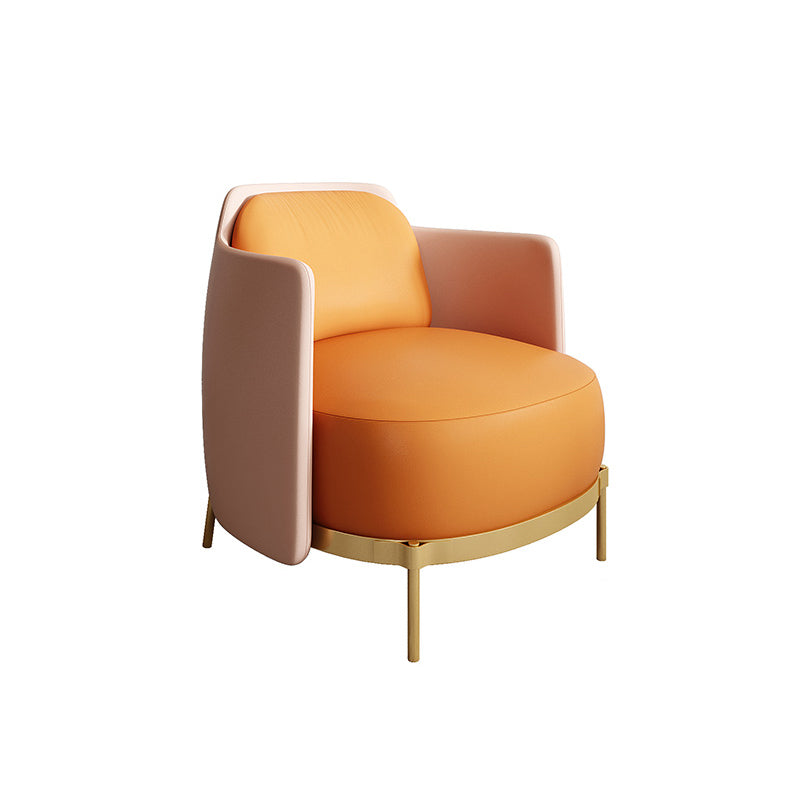 Contemporary Faux Leather Curved Sofa with Slopped Arm for Living Room