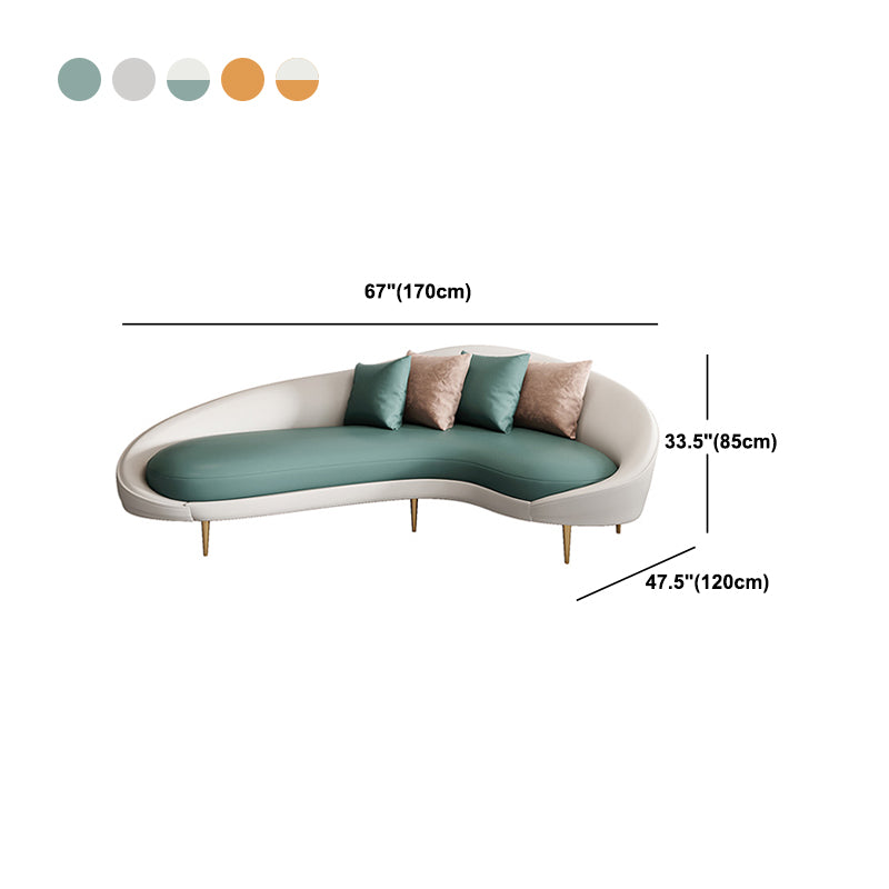 Contemporary Faux Leather Curved Sofa with Slopped Arm for Living Room