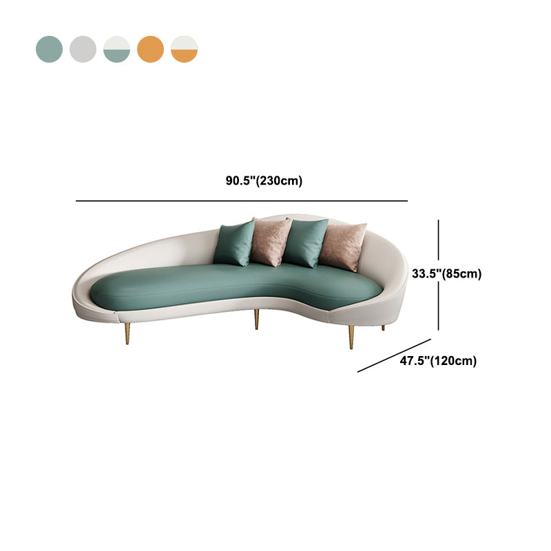 Contemporary Faux Leather Curved Sofa with Slopped Arm for Living Room