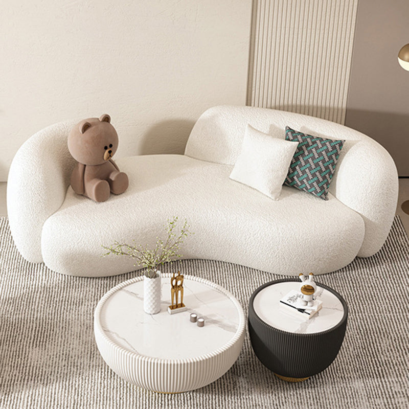 Beige Recessed Arm Curved Sofa for Apartment Contemporary Sofa