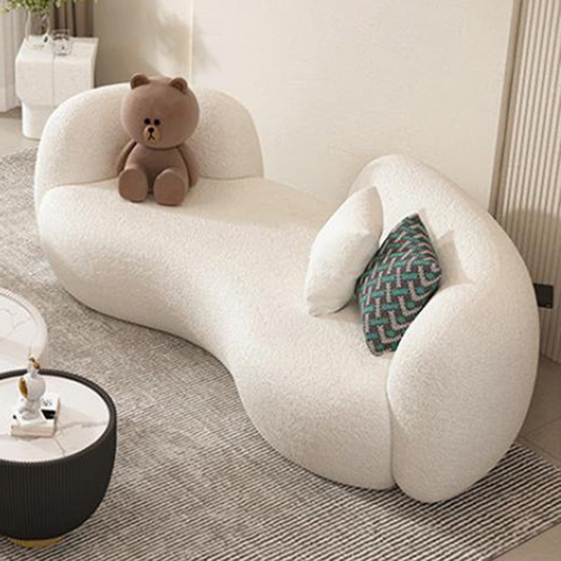 Beige Recessed Arm Curved Sofa for Apartment Contemporary Sofa