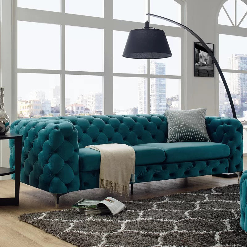 Tuxedo Arm Stationary Sofa 31.50" H Velvet Sofa with Tufted Split-Back