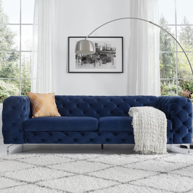 Tuxedo Arm Stationary Sofa 31.50" H Velvet Sofa with Tufted Split-Back