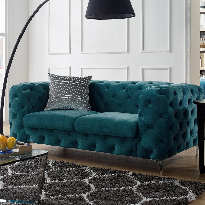 Tuxedo Arm Stationary Sofa 31.50" H Velvet Sofa with Tufted Split-Back