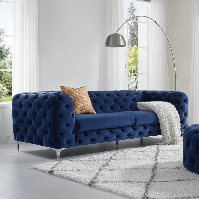 Tuxedo Arm Stationary Sofa 31.50" H Velvet Sofa with Tufted Split-Back