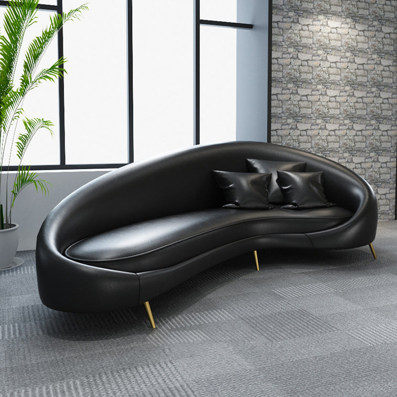 Modern Faux Leather Curved Sofa with Sloped Arms for Living Room
