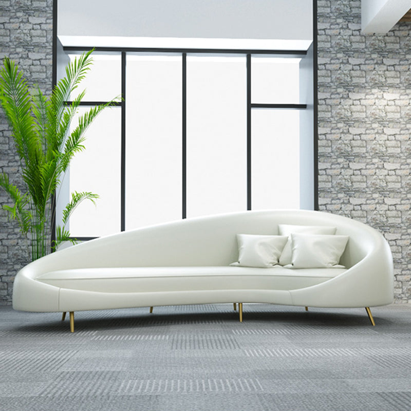 Modern Faux Leather Curved Sofa with Sloped Arms for Living Room