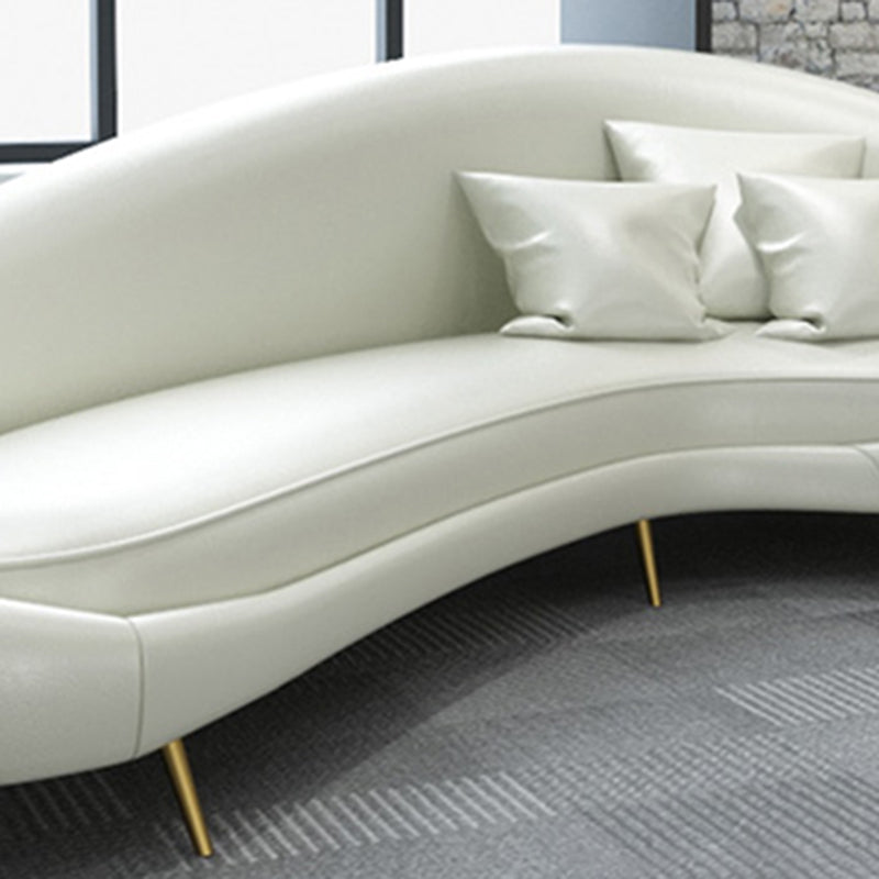 Modern Faux Leather Curved Sofa with Sloped Arms for Living Room