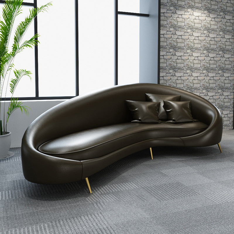 Modern Faux Leather Curved Sofa with Sloped Arms for Living Room