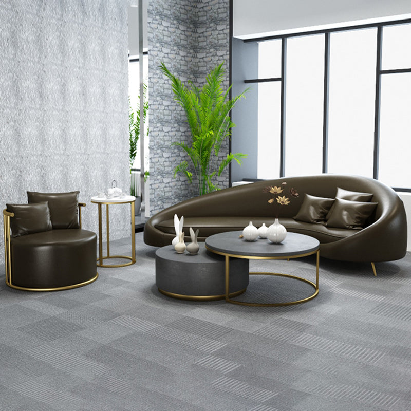 Modern Faux Leather Curved Sofa with Sloped Arms for Living Room