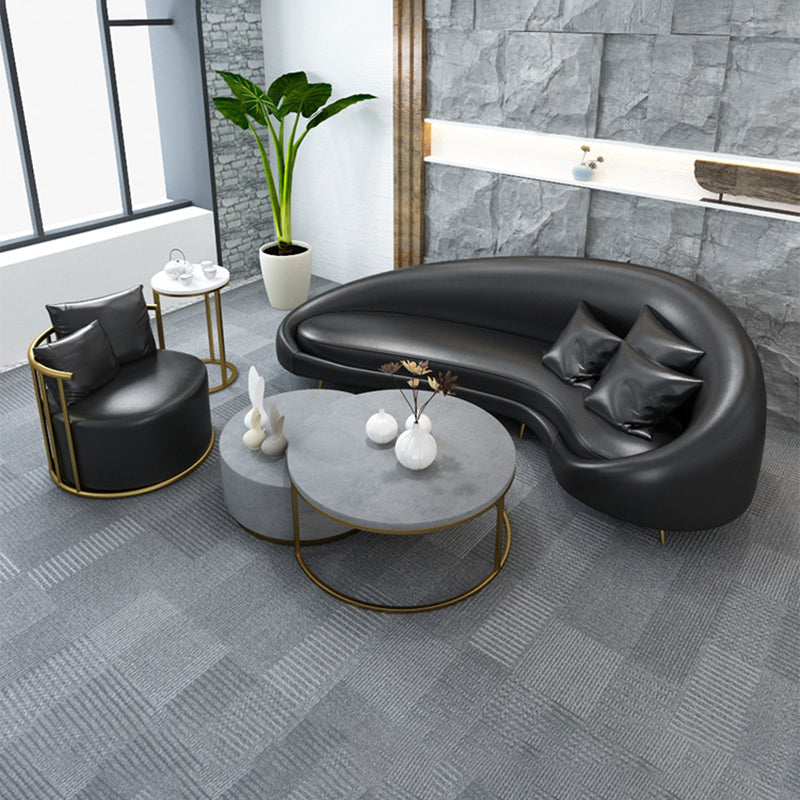 Modern Faux Leather Curved Sofa with Sloped Arms for Living Room