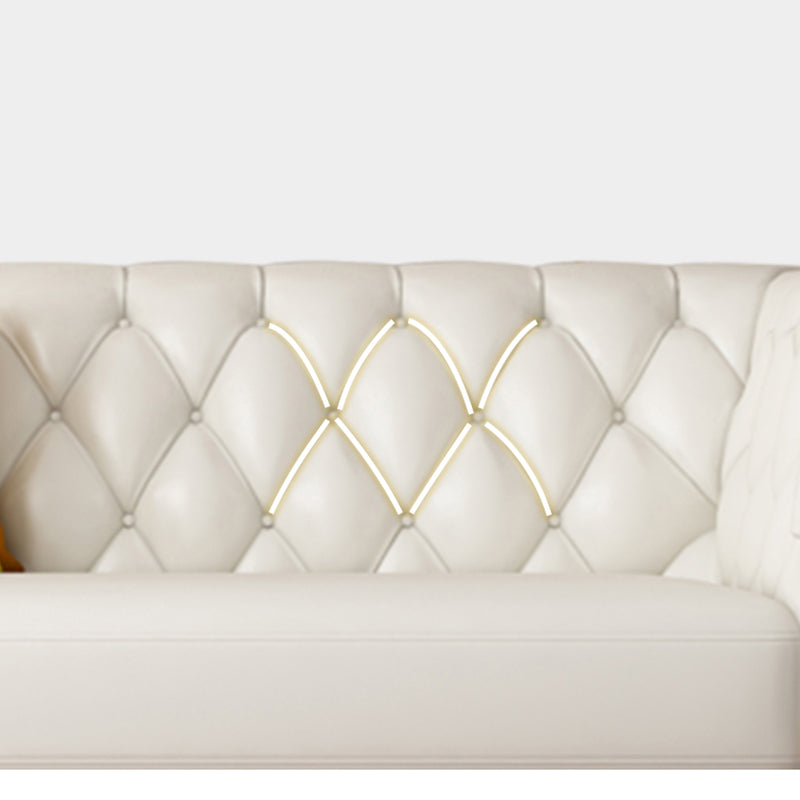 Contemporary Tufted Back Sofa with Faux Leather Flared Arm for Apartment