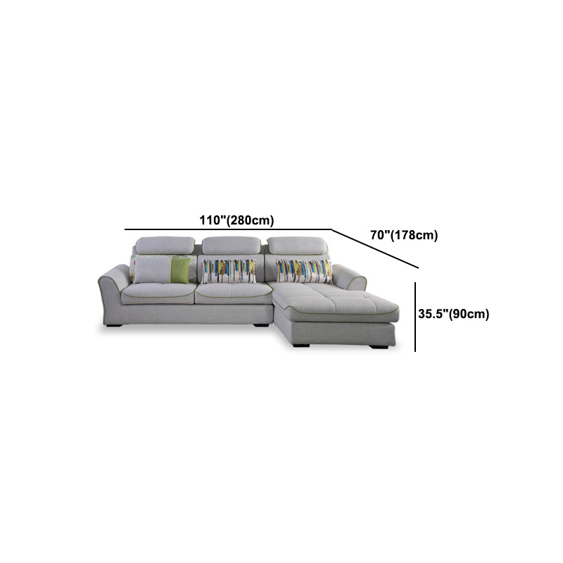 Modern Biscuit Back Sofa with Chaise Linen/Faux Leather Flared Arm Sofa in Gray