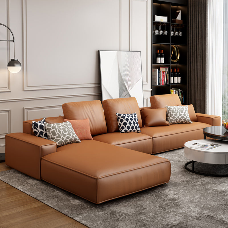 Modern Faux Leather Loose Back Sofa with Chaise Square Arm Sofa - 70.87" D