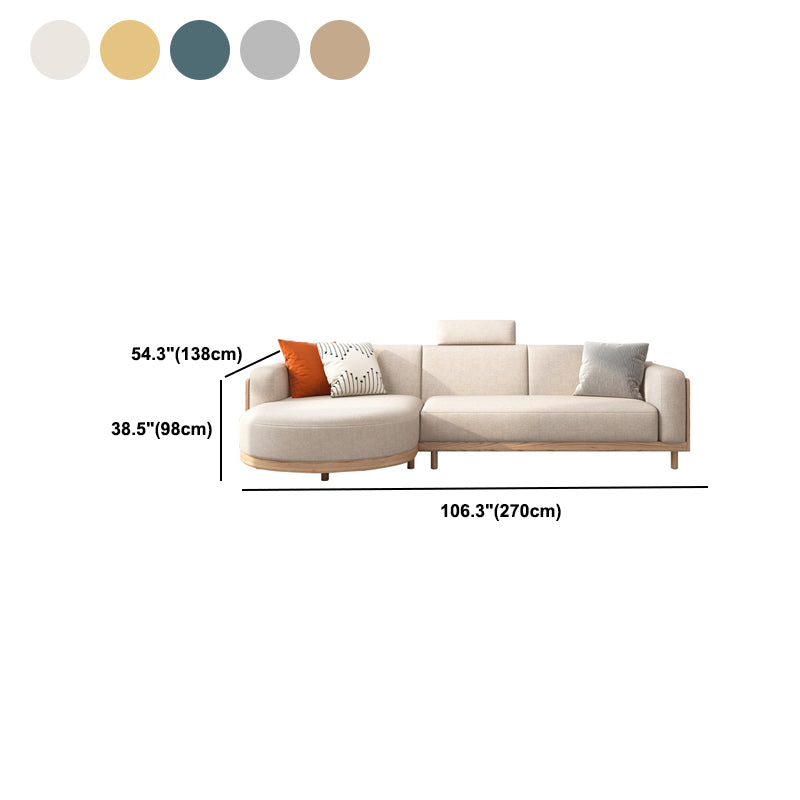 Scandinavian Linen Square Arm Sofa with Chaise with Wood Accents - 106.3" W