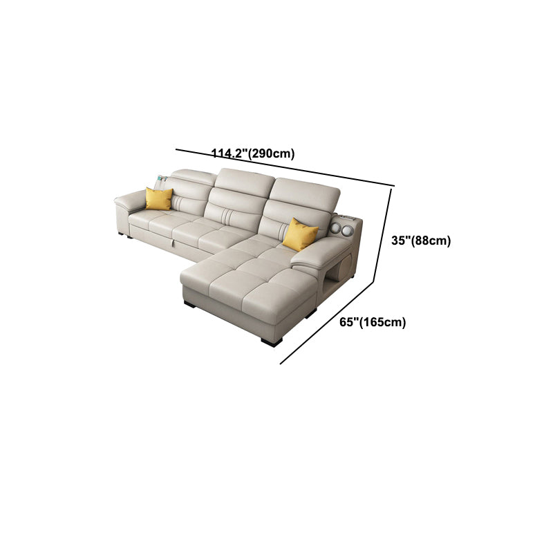 Modern Faux Leather Sofa & Chaise 34.6" H Biscuit Back Sofa with Storage