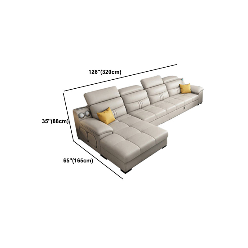 Modern Faux Leather Sofa & Chaise 34.6" H Biscuit Back Sofa with Storage