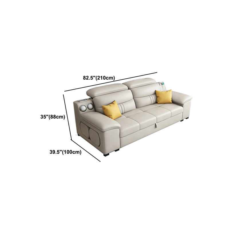 Modern Faux Leather Sofa & Chaise 34.6" H Biscuit Back Sofa with Storage