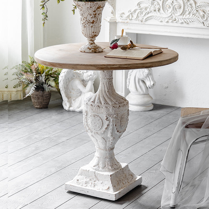 French Country Distressed Cocktail Table Wooden Round Top Shape Coffee Table