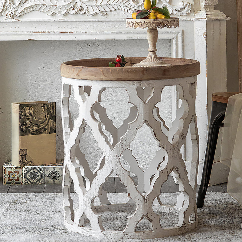 French Country Distressed Cocktail Table Wooden Round Top Shape Coffee Table